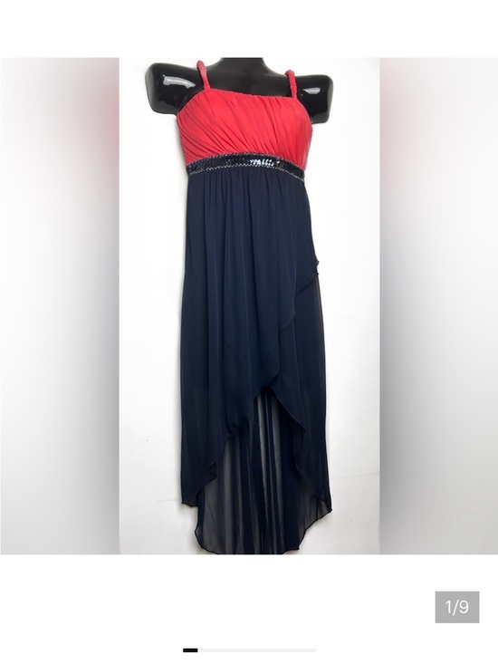 Enfocus Studio Dresses & Skirts - Enfocus Studio Red and Navy High-Low Spaghetti Strap Dress with Sequined Waist